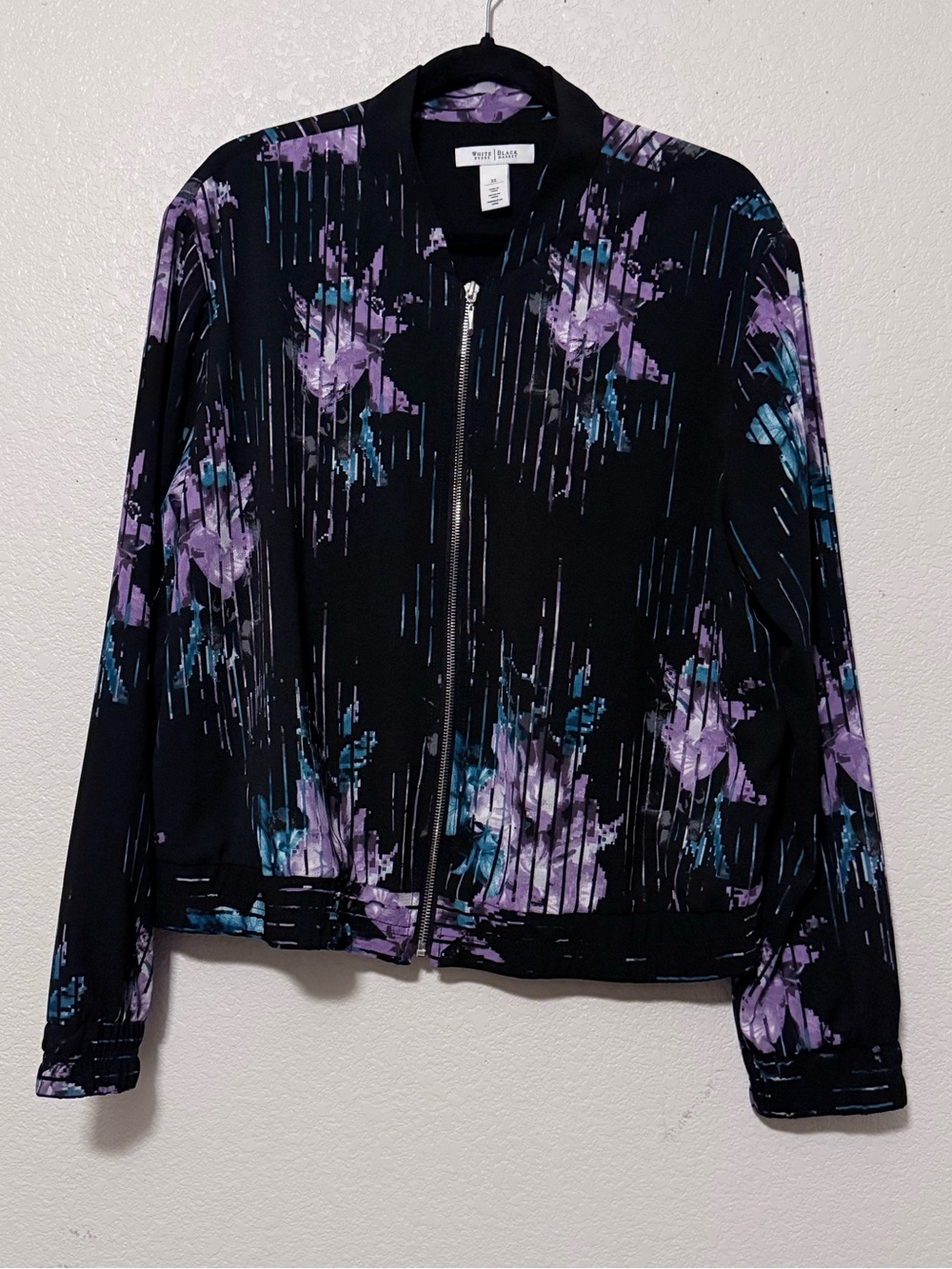 White House Black Market Black Floral Print Bomber Jacket 0273